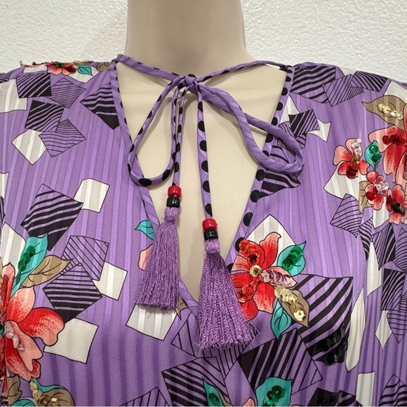 Diane Freis Floral Purple Sequined Dancer Dress Georgette Asymmetrical Vintage - Picture 2 of 13